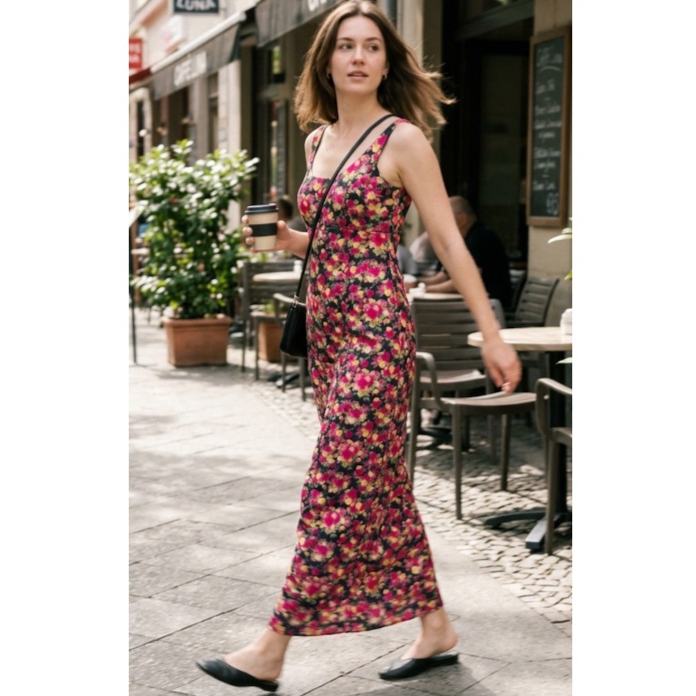 Adrianna Papell Evening Satin Floral Dress Maxi Size 4 Y2K 90s sleeveless Spring